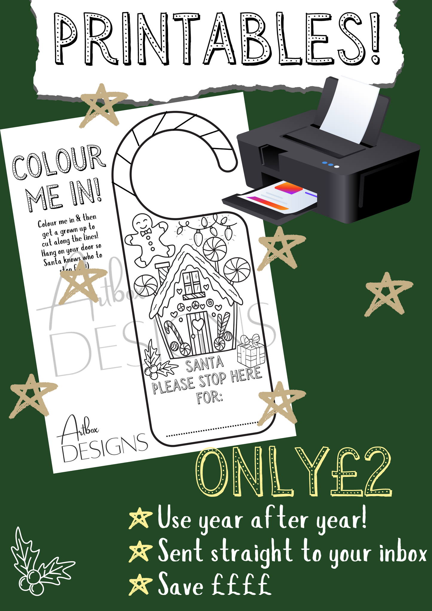 Colour-in festive door hanger